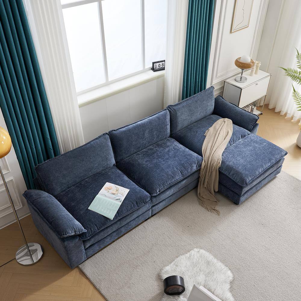 Alt View 4. Winado - Sectional Modular Deep Seat Sofa Couch with Ottoma, Chenille Sofa Sleeper Comfy Upholstered Furniture for Living Room - Blue.