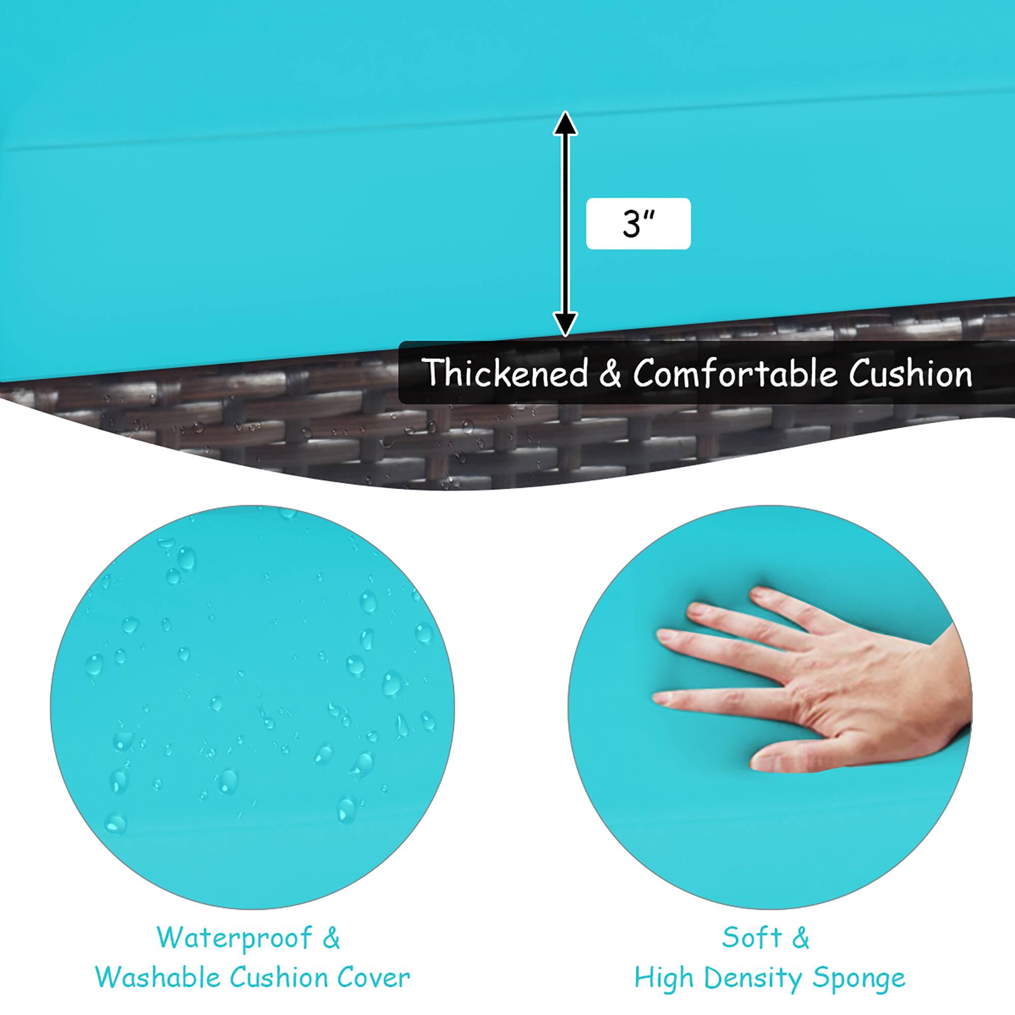 3" Thickened & Comfortable Cushion, Waterproof & Washable Cushion Cover, Soft & High Density Sponge