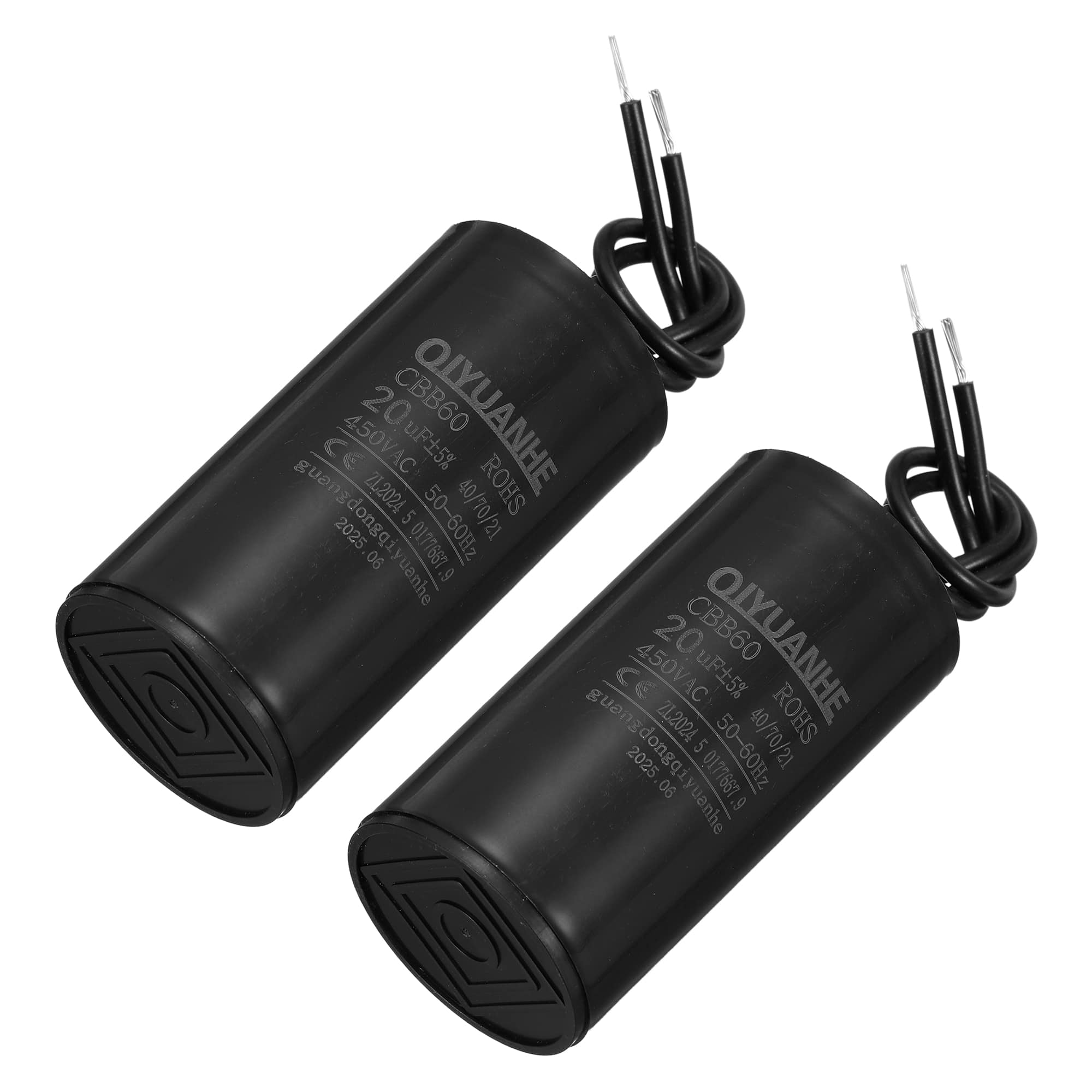 Unique Bargains - 2pcs 20uF CBB60 Run Capacitor, AC 450V 2 Wires 50/60Hz Cylinder 38x70mm for Air Compressor, Water Pump - Black price history on PriceWatchPro