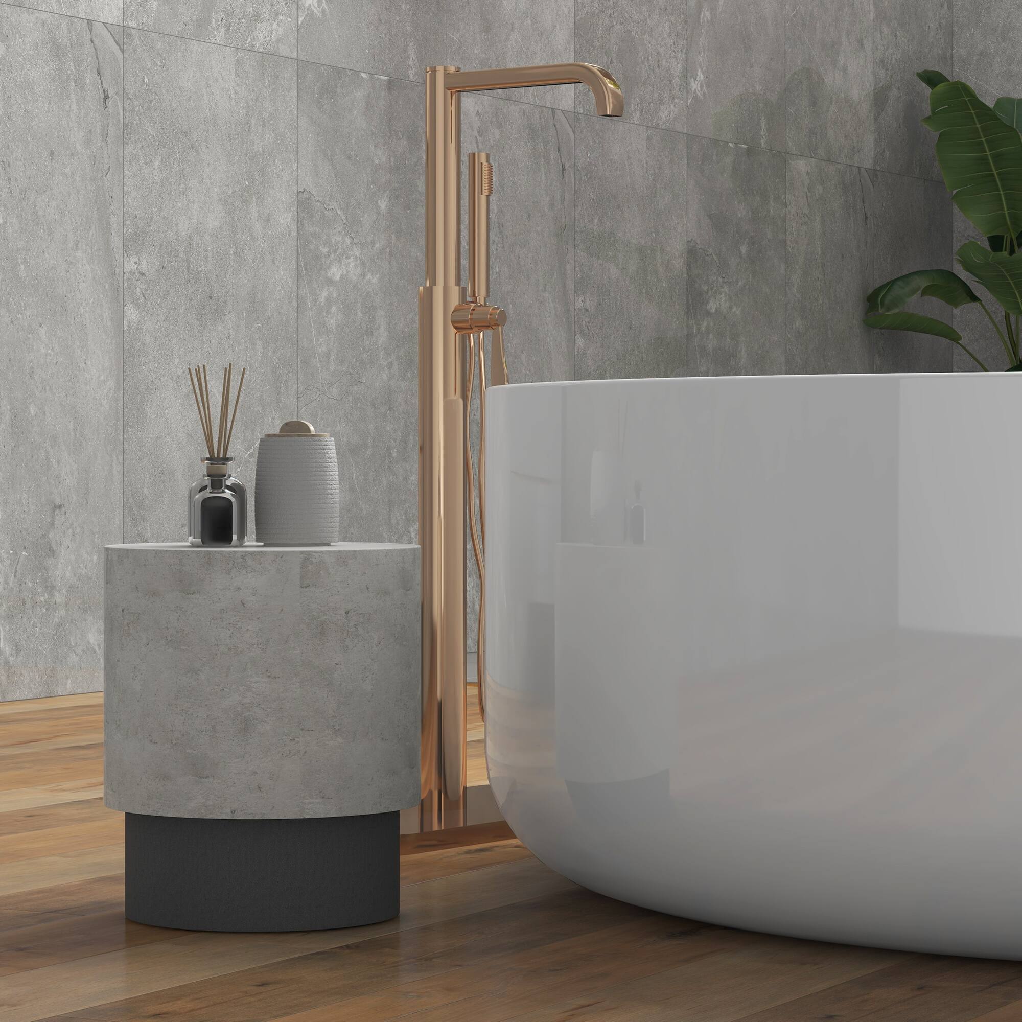 Alt View 7. Homcom - Concrete Finish Round Side Table w/ 4 Adjustable Feet, Lightweight for Indoor/Outdoor - Gray.