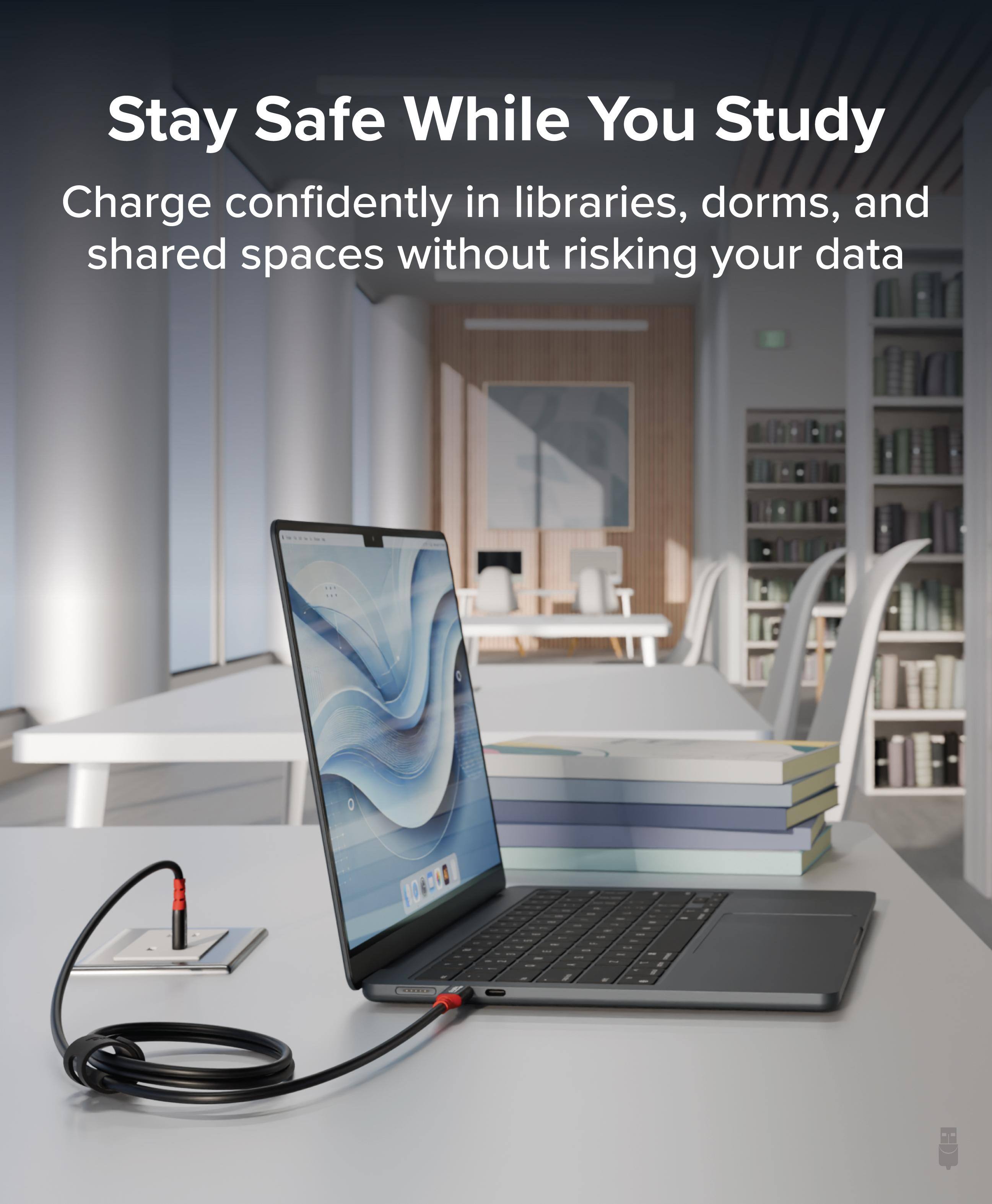 Stay Safe While You Study

Charge confidently in libraries, dorms, and shared spaces without risking your data