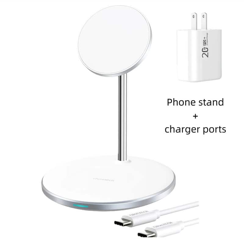 RISOKEYS - 15W Wireless Charger - Strong Magnetic Magsafe Desktop Dual Function Wireless Charger for iWatch and Earbuds - White
