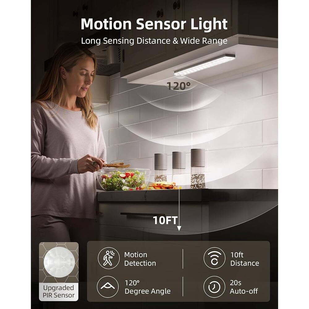 Motion Sensor Light  
Long Sensing Distance & Wide Range  

- Upgraded PIR Sensor  
- Motion Detection  
- 120° Degree Angle  
- 10ft Distance  
- 20s Auto-off