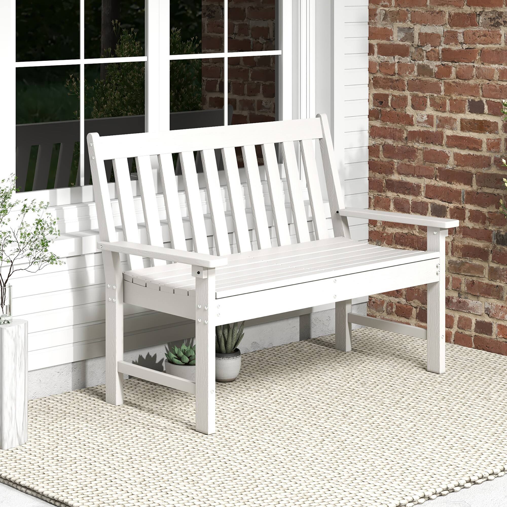 Alt View 9. Gymax - Gymax Garden Bench All-Weather HDPE 2-Person Outdoor Bench for Front Porch Backyard White - White.