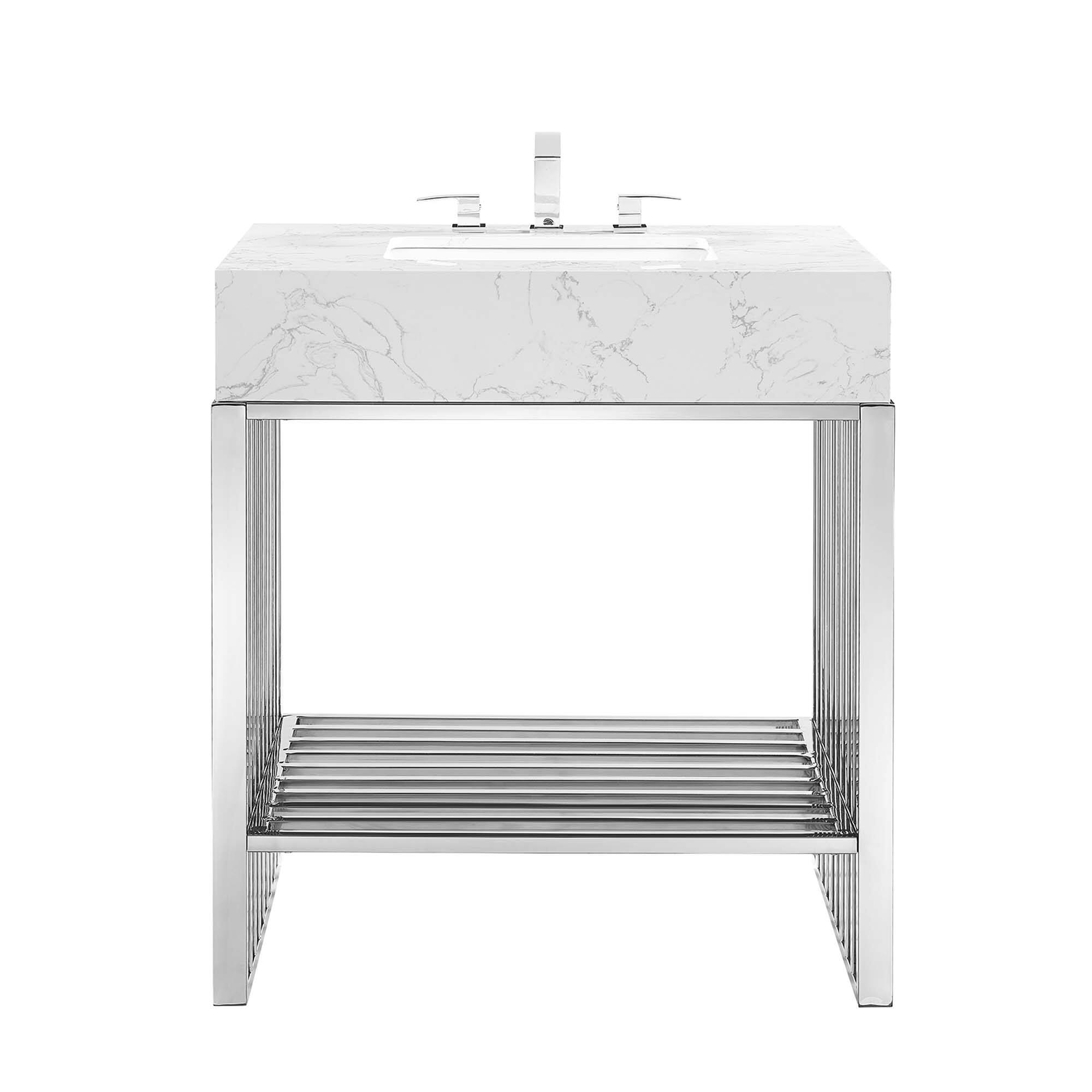 Alt View 2. Modway - Gridiron Bathroom Vanity Basin Included by Modway - White Silver.