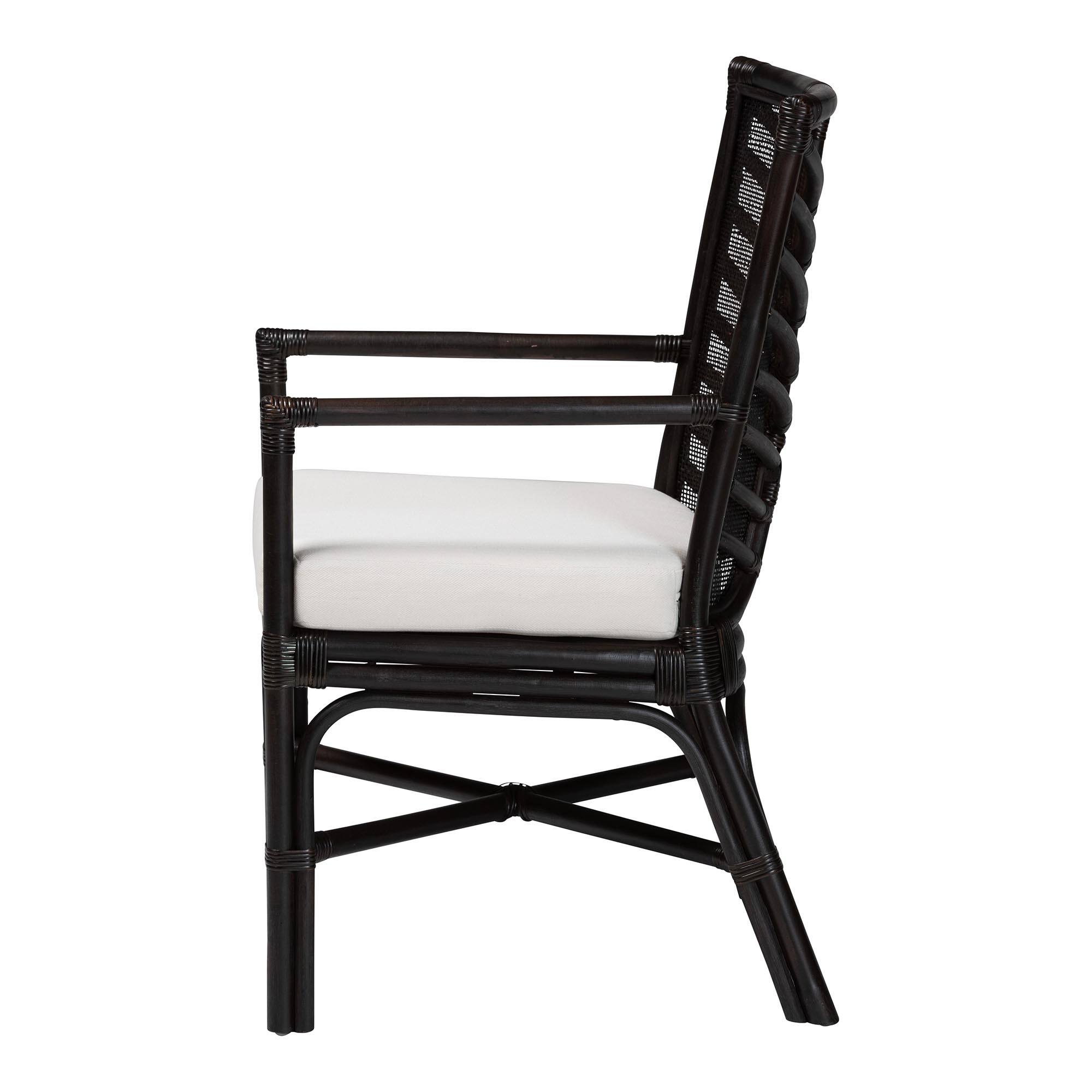 Left. bali & pari - Oscar Natural Rattan Dining Chair - Handwoven Wicker Accent Chair with Chevron Back and Armrests - Espresso.