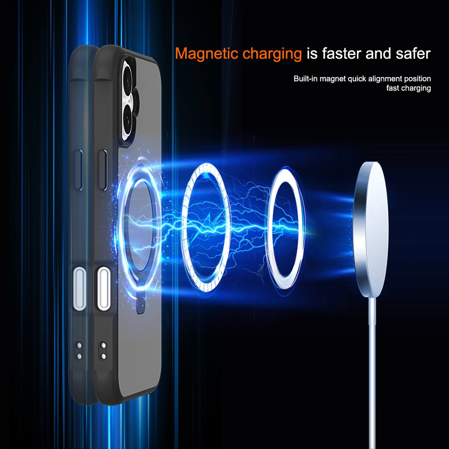 Magnetic charging is faster and safer. Built-in magnet quick alignment position fast charging.