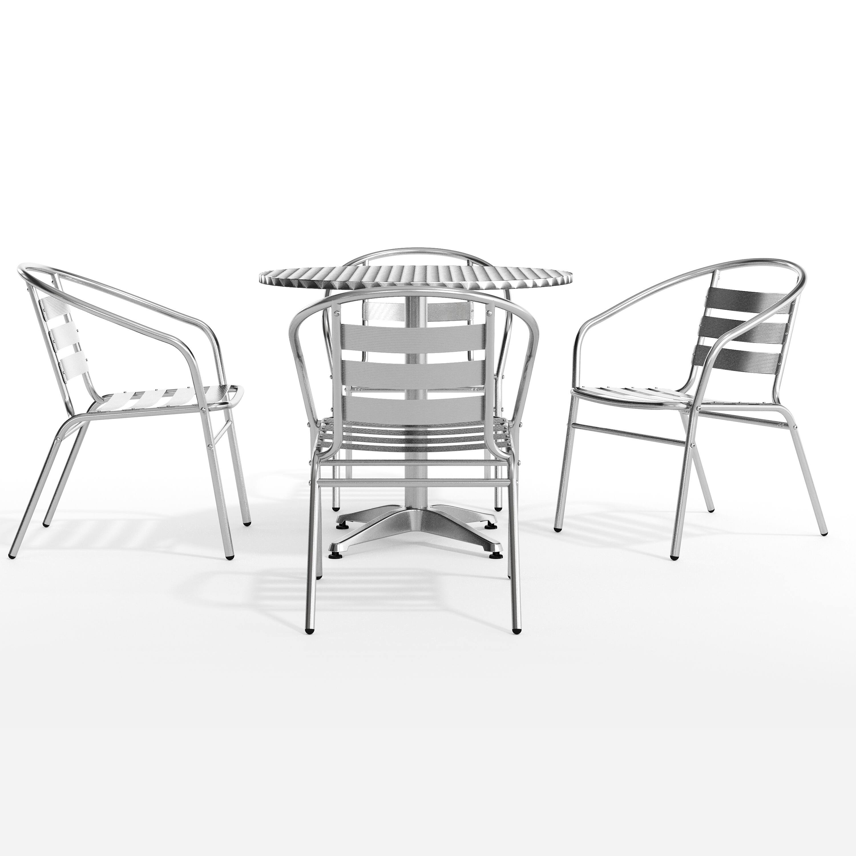 Alt View 9. Emma + Oliver - 31.5'' Round Aluminum Indoor-Outdoor Table Set with 4 Slat Back Chairs - Aluminum.