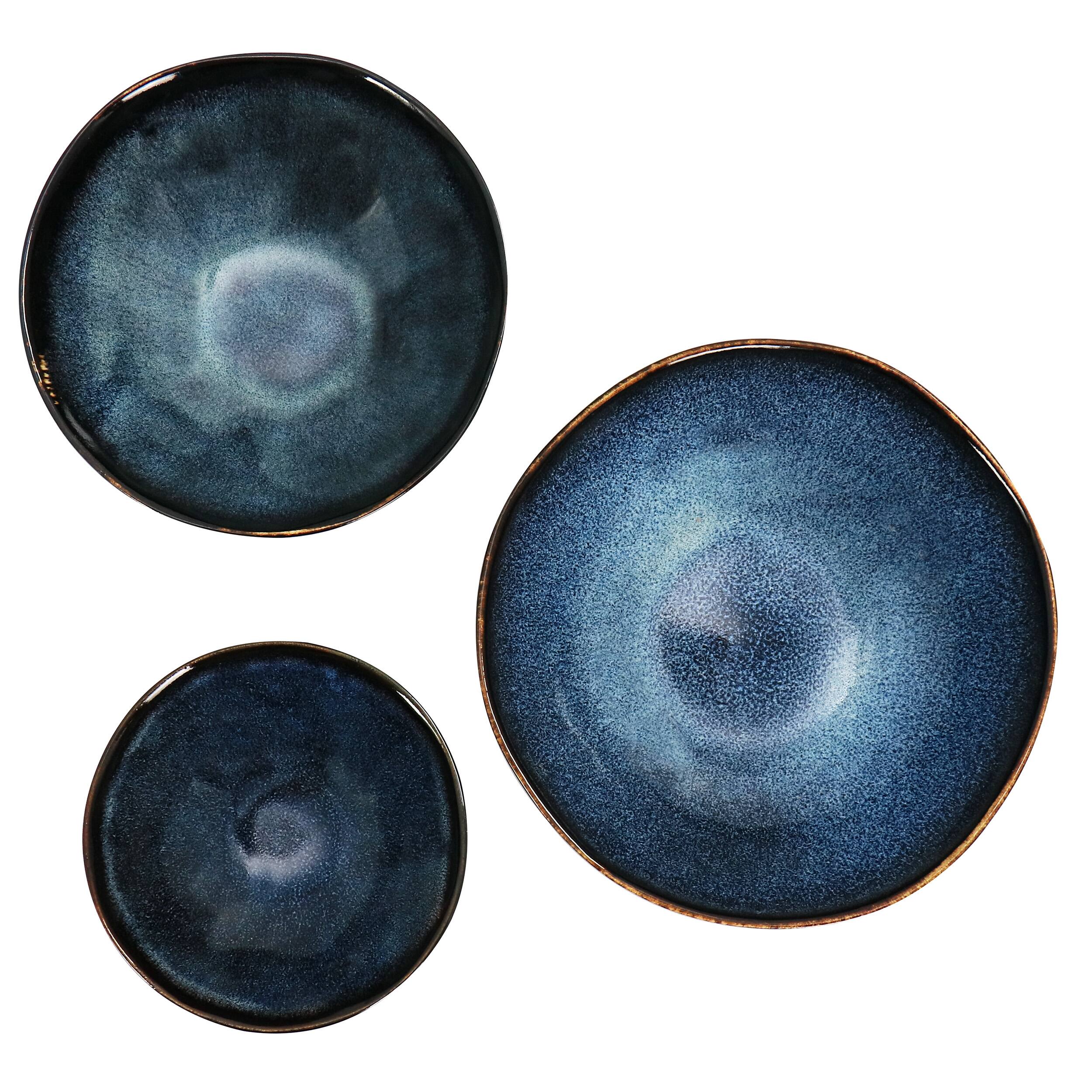 Alt View 3. Elama - Elama Lucca 20 Piece Round Stoneware Triple Bowl Dinnerware Set in Reactive Glaze Blue - Blue.