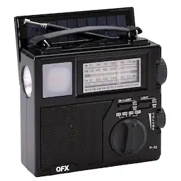 QFX - Portable AM/FM/Shortwave Radio R-52 with Bluetooth, Flashlight, Solar Panel - Black