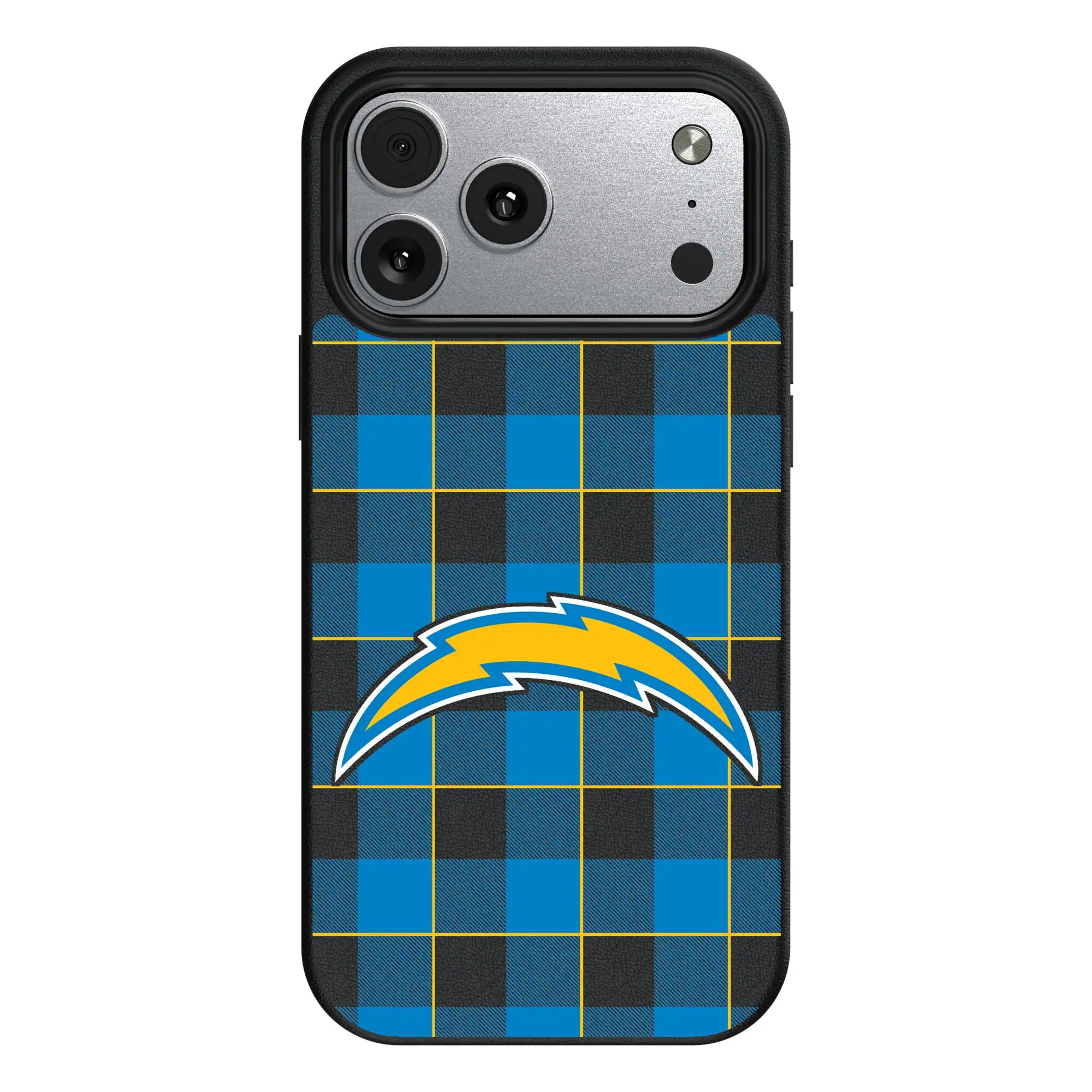 Front. Keyscaper - Los Angeles Chargers Plaid Magnetic Bump iPhone Case - 17 - Black.