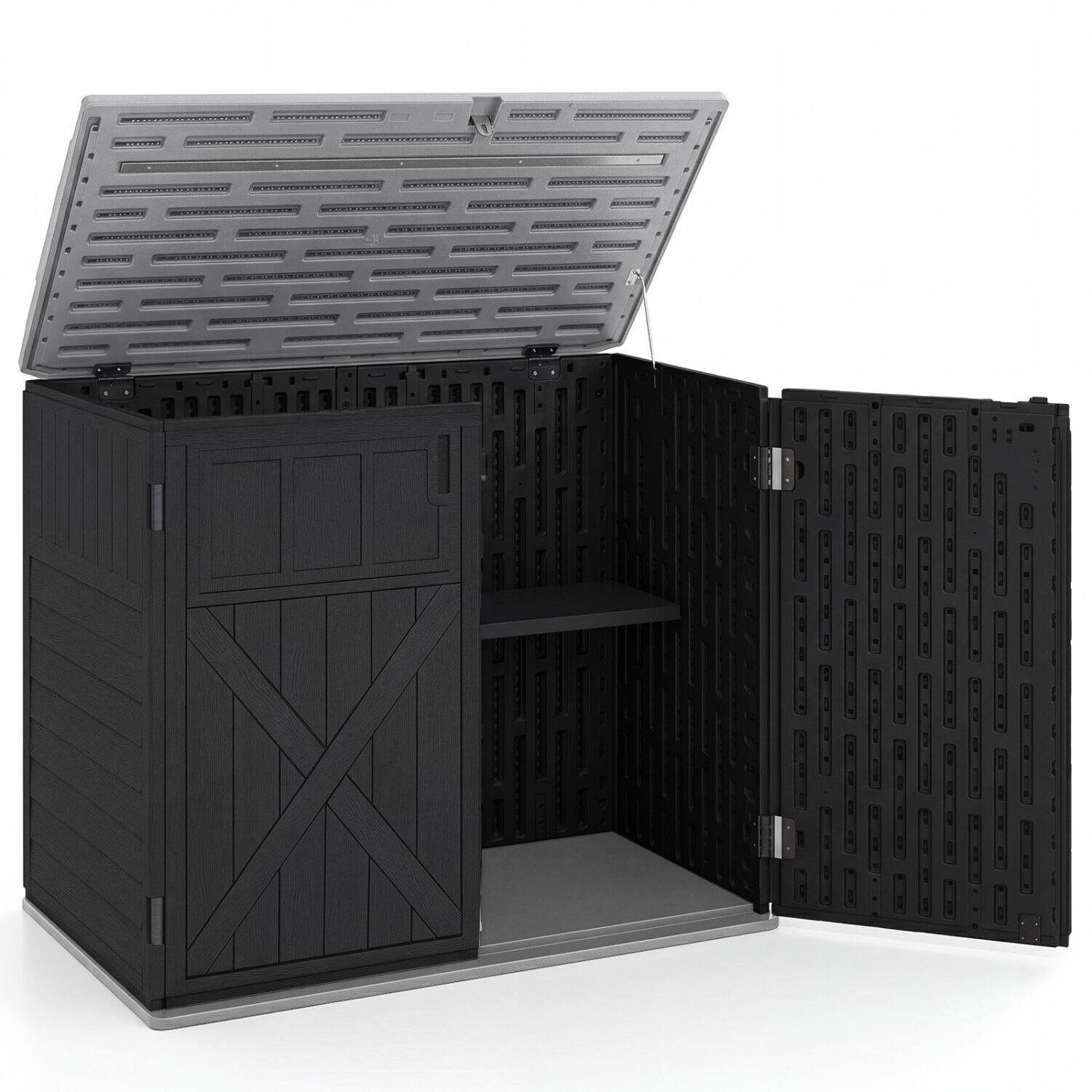Front. WELLFOR - 20 Cu.Ft Horizontal Resin Storage Shed with Adjustable Shelf - Black.