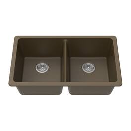 Winpro - Undermount Granite Composite 33 in. x 18-3/4 in. x 9-1/2 in. Double Equal Bowl Kitchen Sink - Mocha