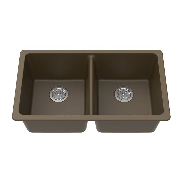 Front. Winpro - Winpro Undermount Granite Composite 33 in. x 18-3/4 in. x 9-1/2 in. Double Equal Bowl Kitchen Sink in Mocha - Mocha.