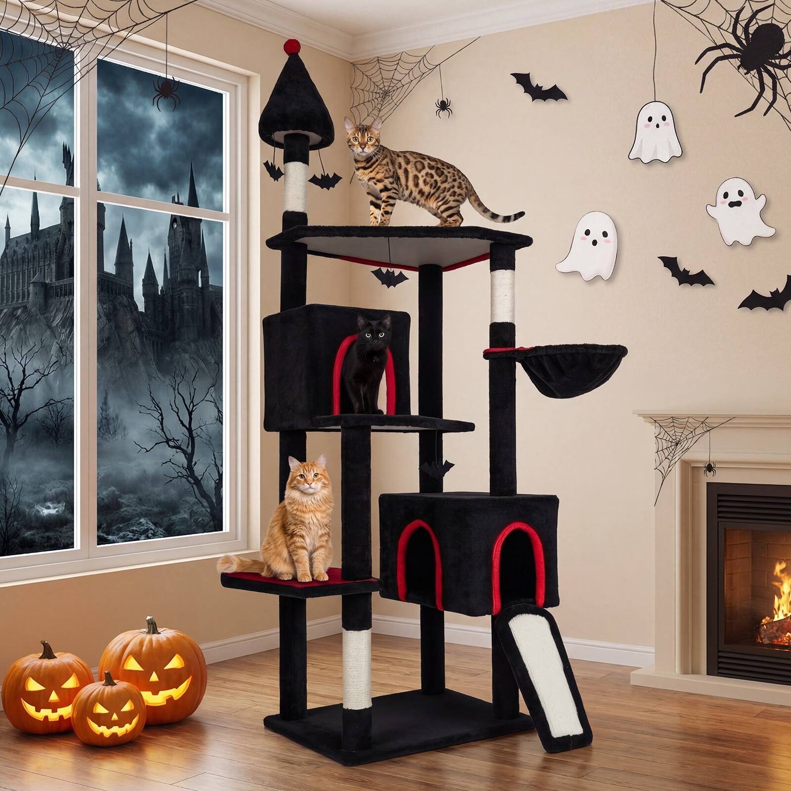Alt View 4. Gymax - Gymax 75'' Gothic Cat Tree w/ 2 Condos Top Perch Sisal Scratching Posts & Ramp.