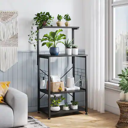 Front. Bestier - Kitchen Baker's Rack with Storage Shelves and USB Outlets - Black.