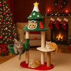 Front. CloudRest Pro - 48 IN Cat Tree with 2 Cozy Houses Indoor Modern Cat Tower with Hanging Balls.