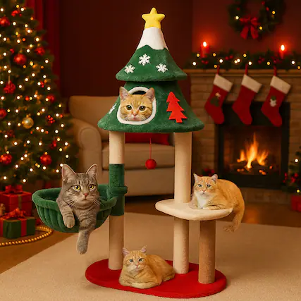 Front. CloudRest Pro - 48 IN Cat Tree with 2 Cozy Houses Indoor Modern Cat Tower with Hanging Balls.