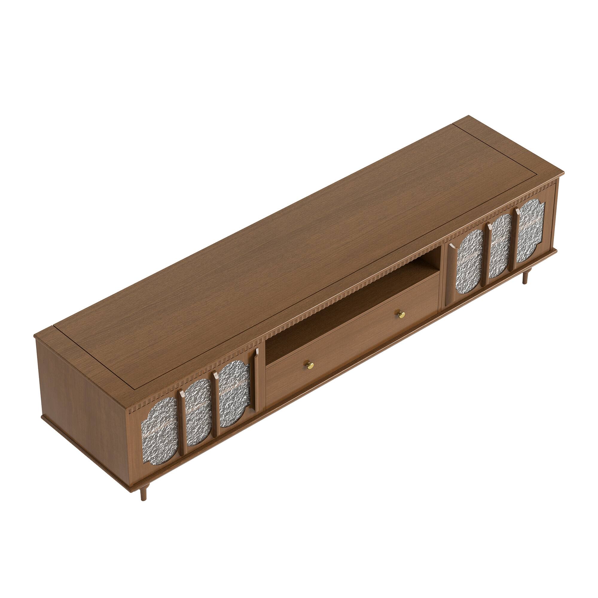 Alt View 7. luck idea - 78.74" TV Stand with Large Storage Drawers, Metal Handles & Solid Wood Legs - Walnut Color.