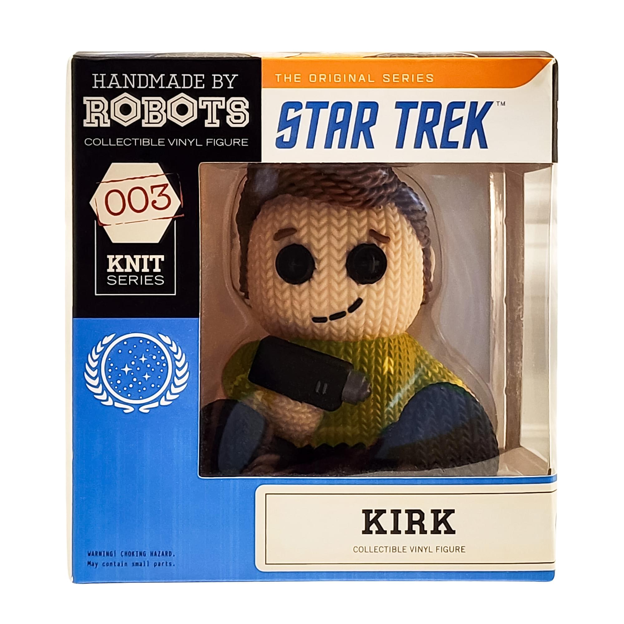 HANDMADE BY THE ORIGINAL SERIES TM ROBOTS TS STAR TREK COLLECTIBLE VINYL FIGURE 003 KNIT SERIES WARNING! CHOKING HAZARD. May contain small parts. KIRK COLLECTIBLE VINYL FIGURE