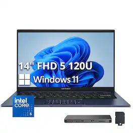 ASUS - Vivobook 14 14" LED FHD Laptop,Intel Core 5 120U,8GB RAM,256GBB SSD+1TB Dock Set,Win 11 - Blue