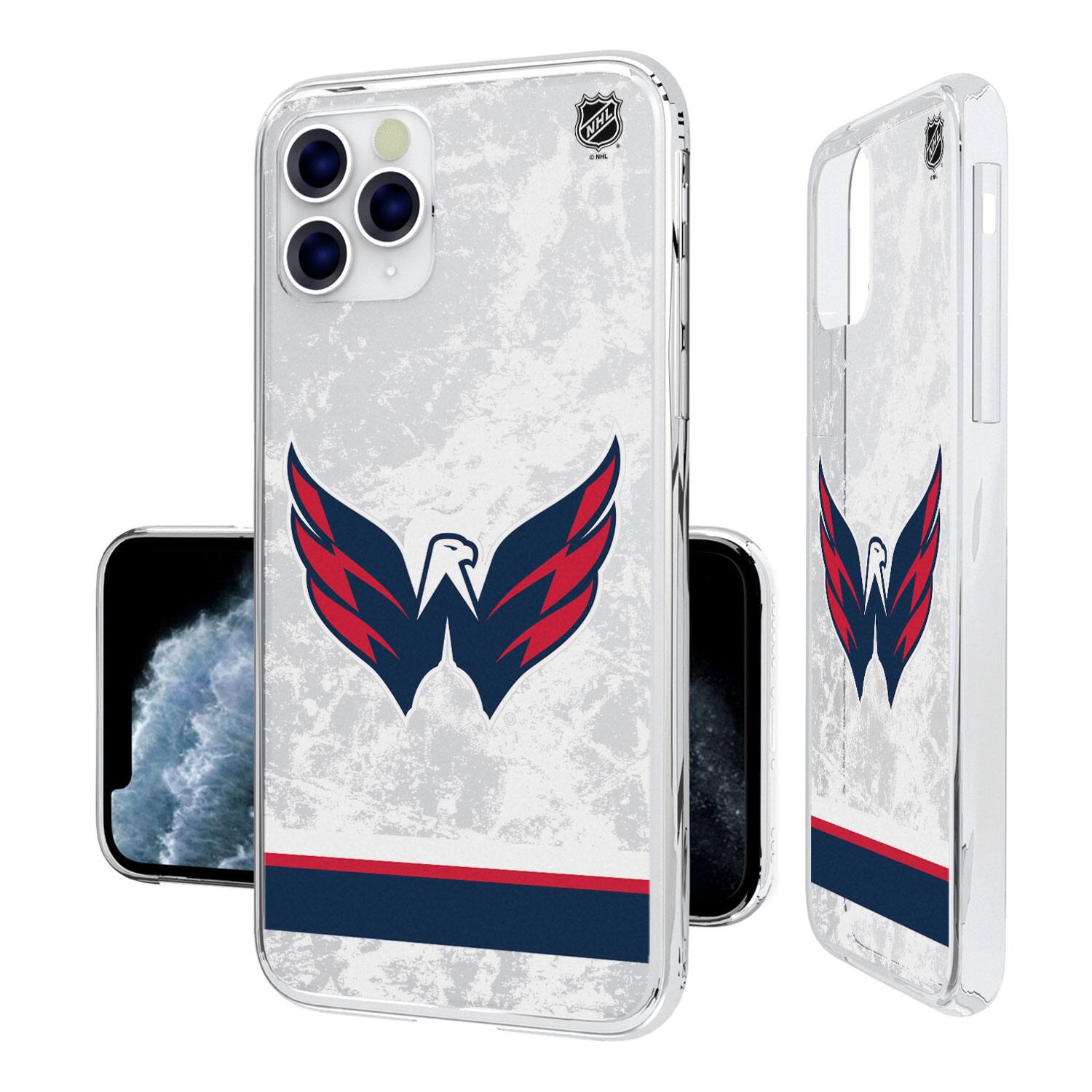 Front. Keyscaper - Washington Capitals iPhone Stripe Clear Ice Case - 14 Pro - Multicolor.
