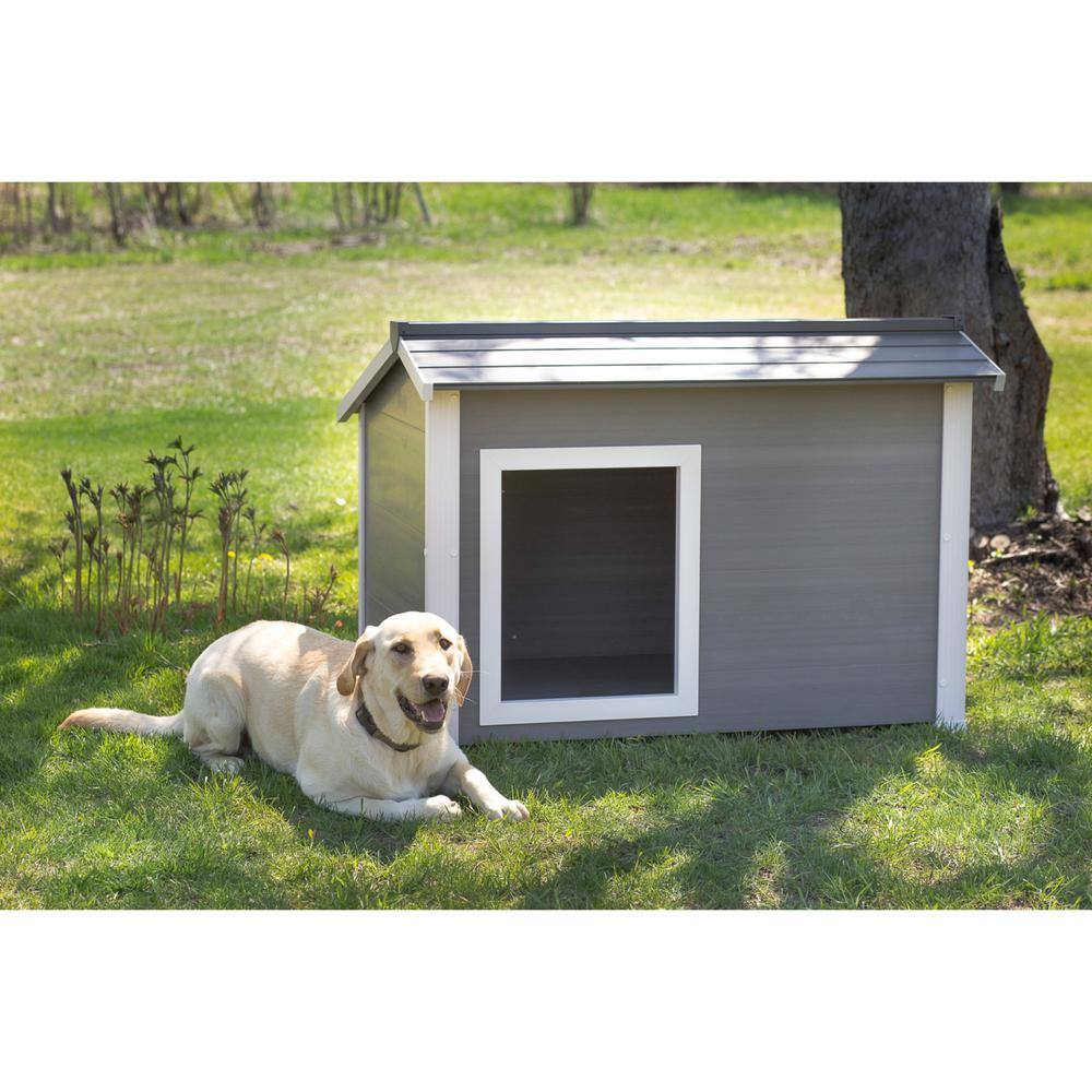 Angle. New Age Pet - ECOFLEX Thermocore Dog House - Grey - Grey.
