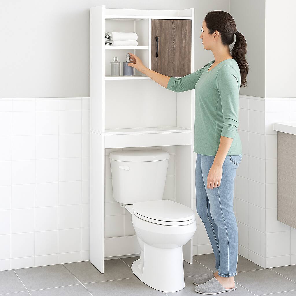 Angle. Hivvago - 4-Tier Over-Toilet Storage Cabinet with Open Shelves for Space Saving - White.