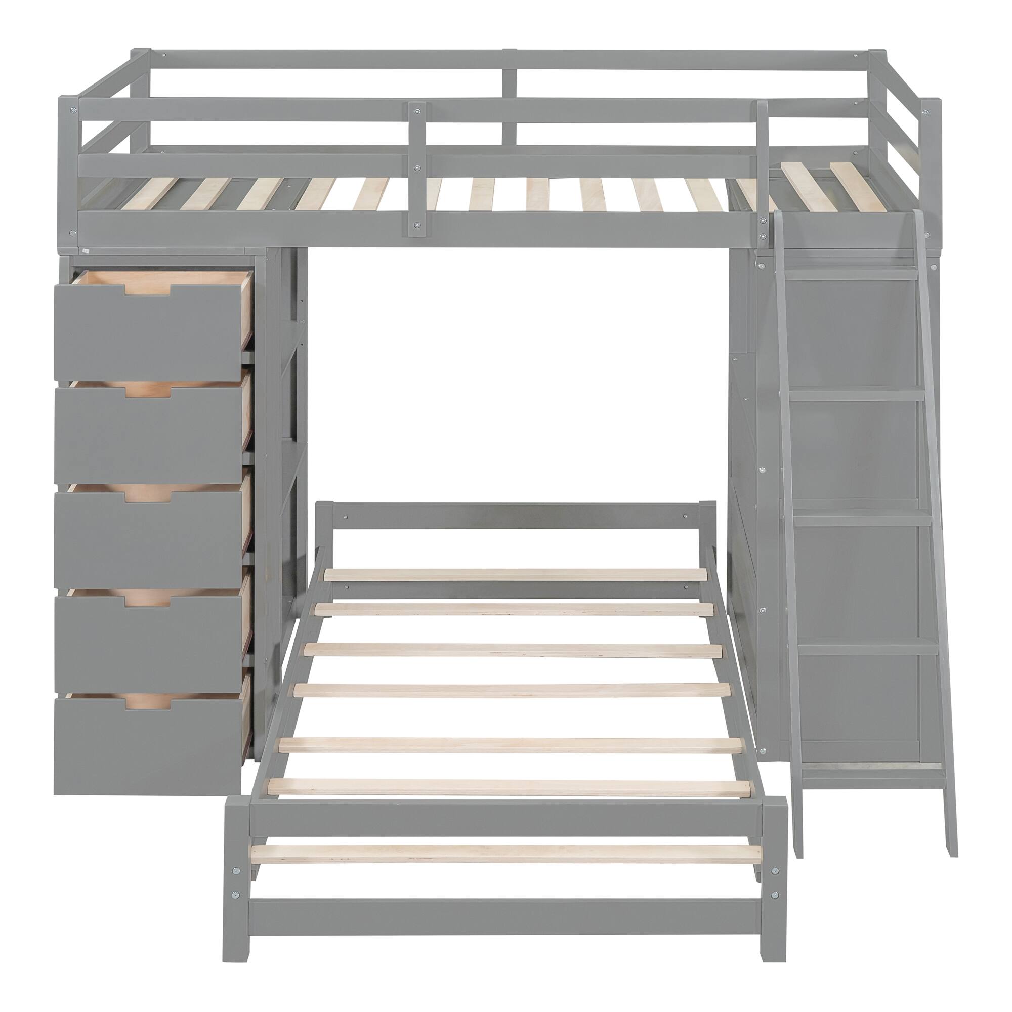 Alt View 8. Tiramisubest - Gray Twin over Twin Bunk Bed with LED, USB, Drawers, Shelves & Desk - Gray.