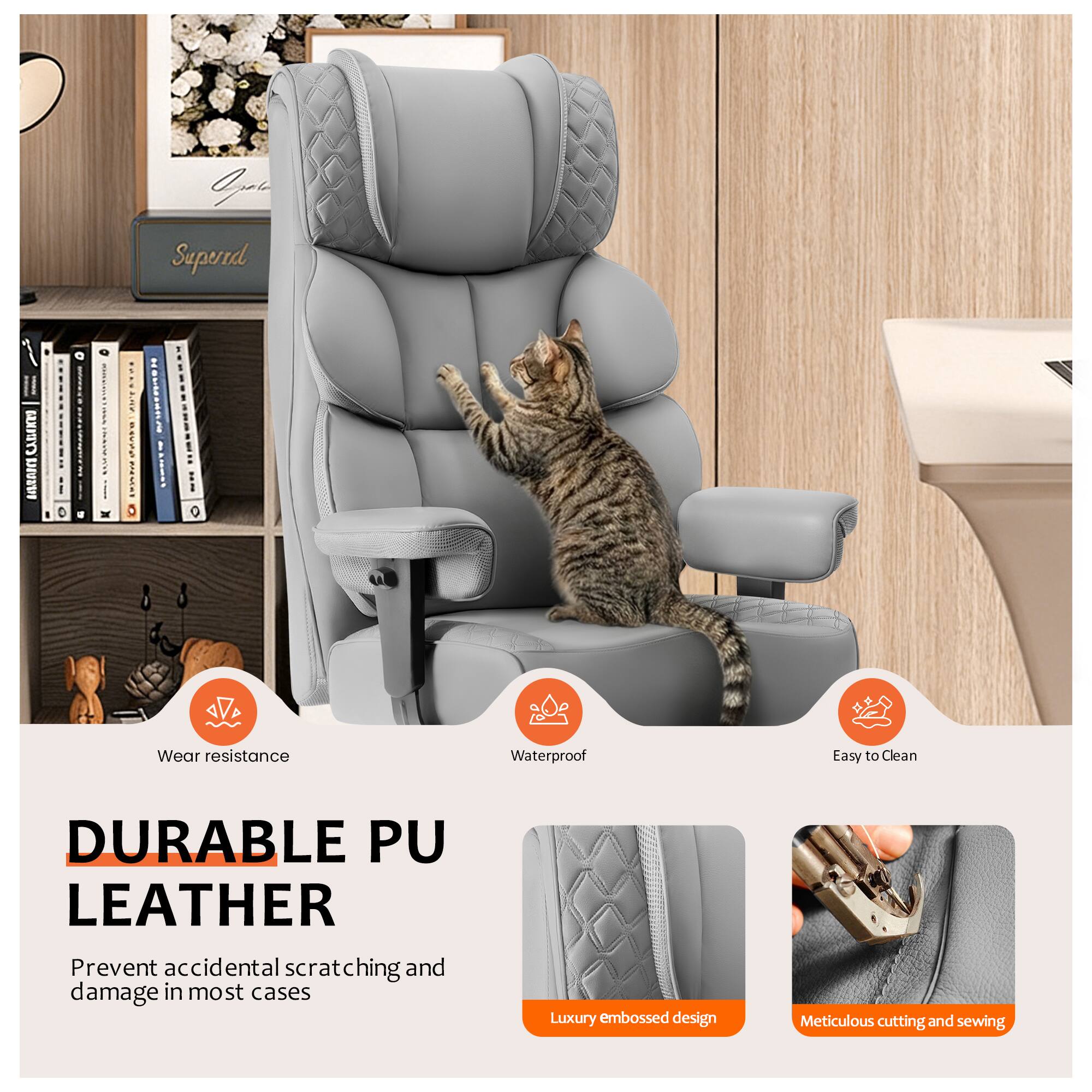 Gpate Superrdl 1 CBIKTI iRDas C I AIP AVP : C  
Wear resistance Waterproof Easy to Clean  
DURABLE PU LEATHER  
Prevent accidental scratching and damage in most cases  
Luxury embossed design  
Meticulous cutting and sewing