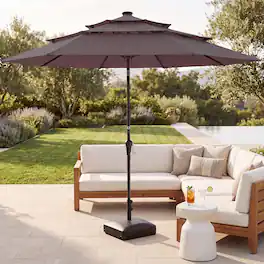 Best Choice Products - 10ft 3-Tier Patio Umbrella, Market Sun Shade w/ Tilt Adjustment, Easy Crank - Deep Taupe