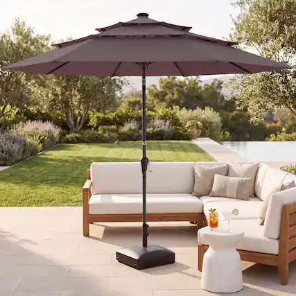 Front. Best Choice Products - Best Choice Products 10ft 3-Tier Patio Umbrella, Market Sun Shade w/ Tilt Adjustment, Easy Crank - Deep Taupe - Deep Taupe.