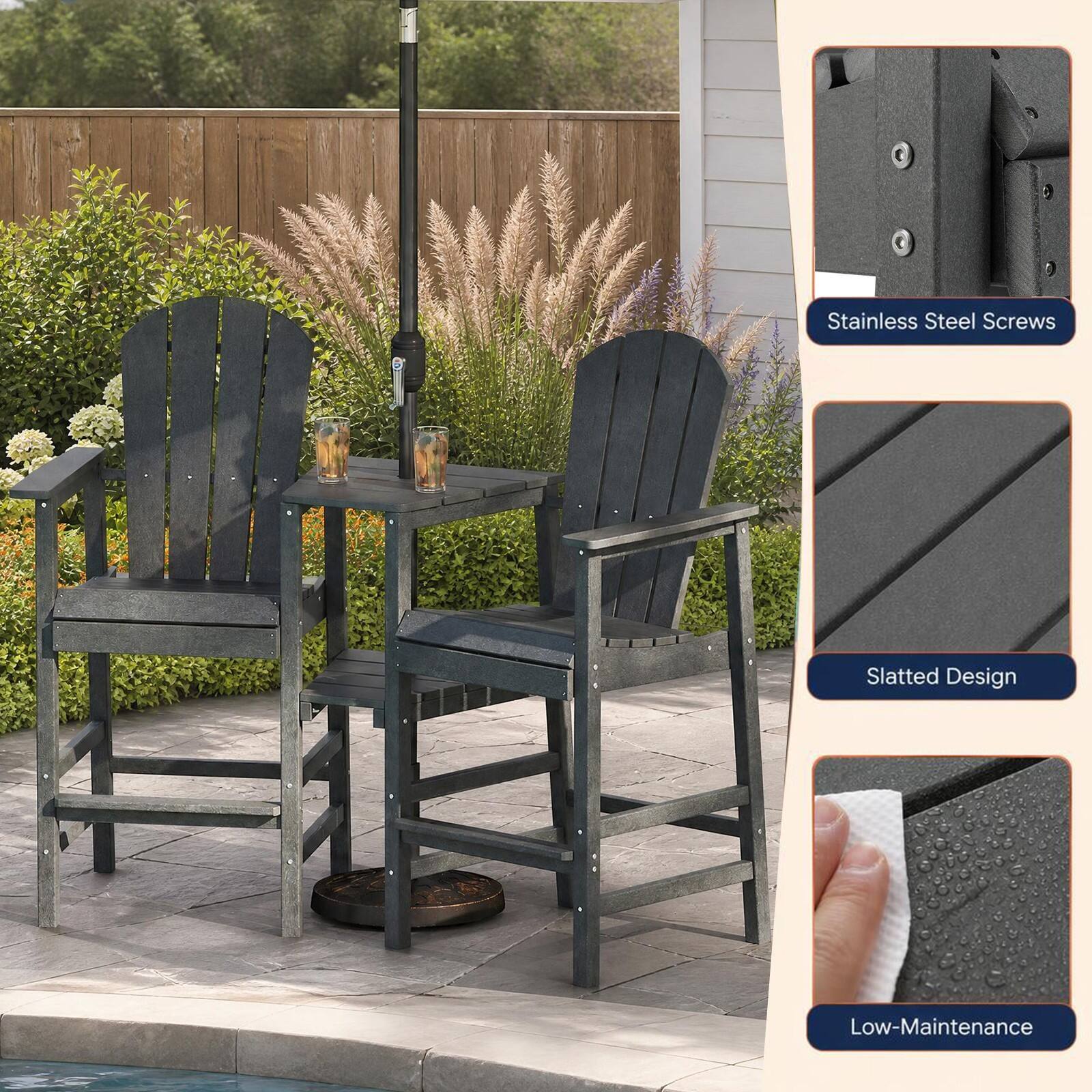 Stainless Steel Screws  
Slatted Design  
Low-Maintenance