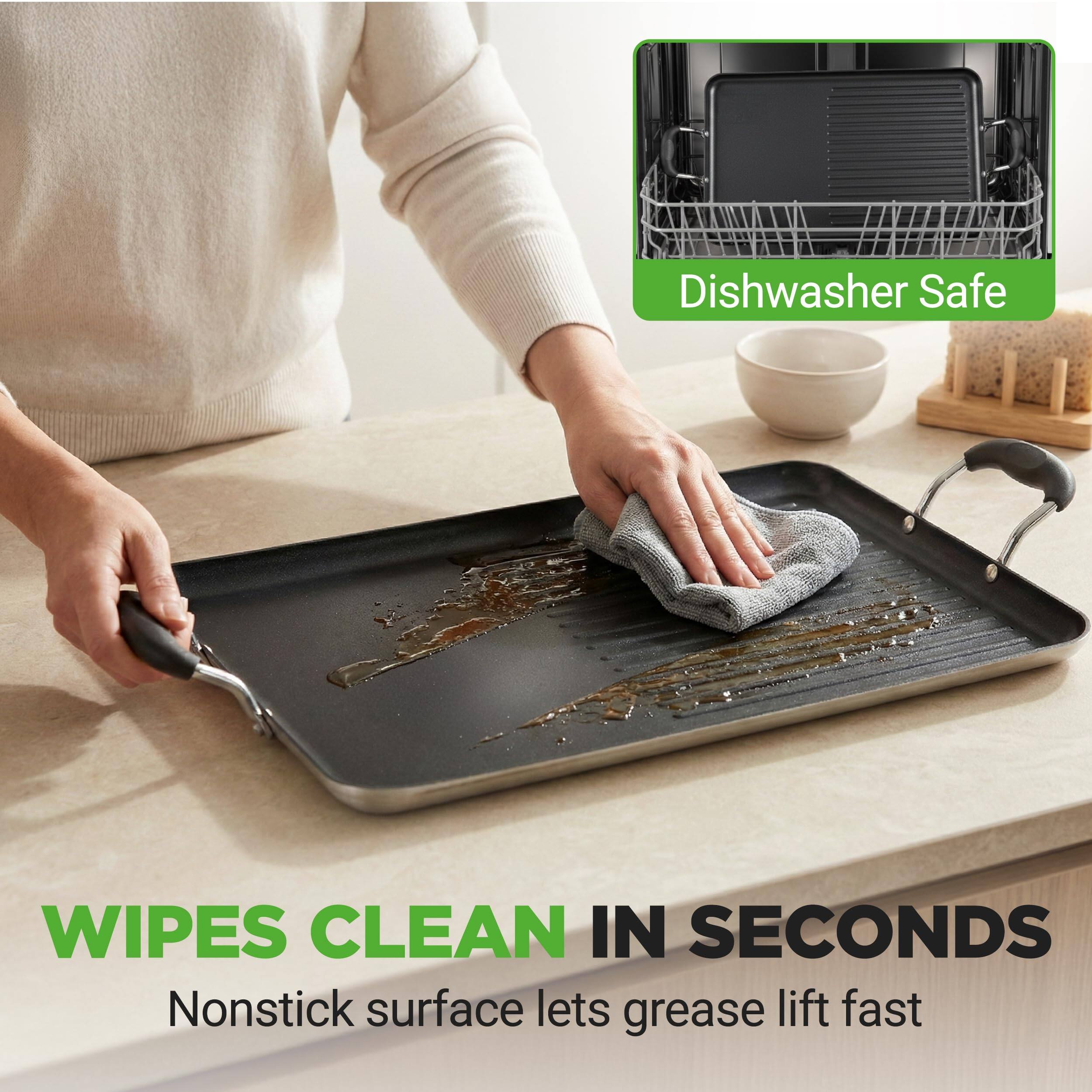 Dishwasher Safe

WIPES CLEAN IN SECONDS

Nonstick surface lets grease lift fast