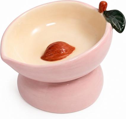 Front. PawsPik - PawsPik Elevated Angled Ceramic Cat Bowl, Peach, 8-oz - pink.