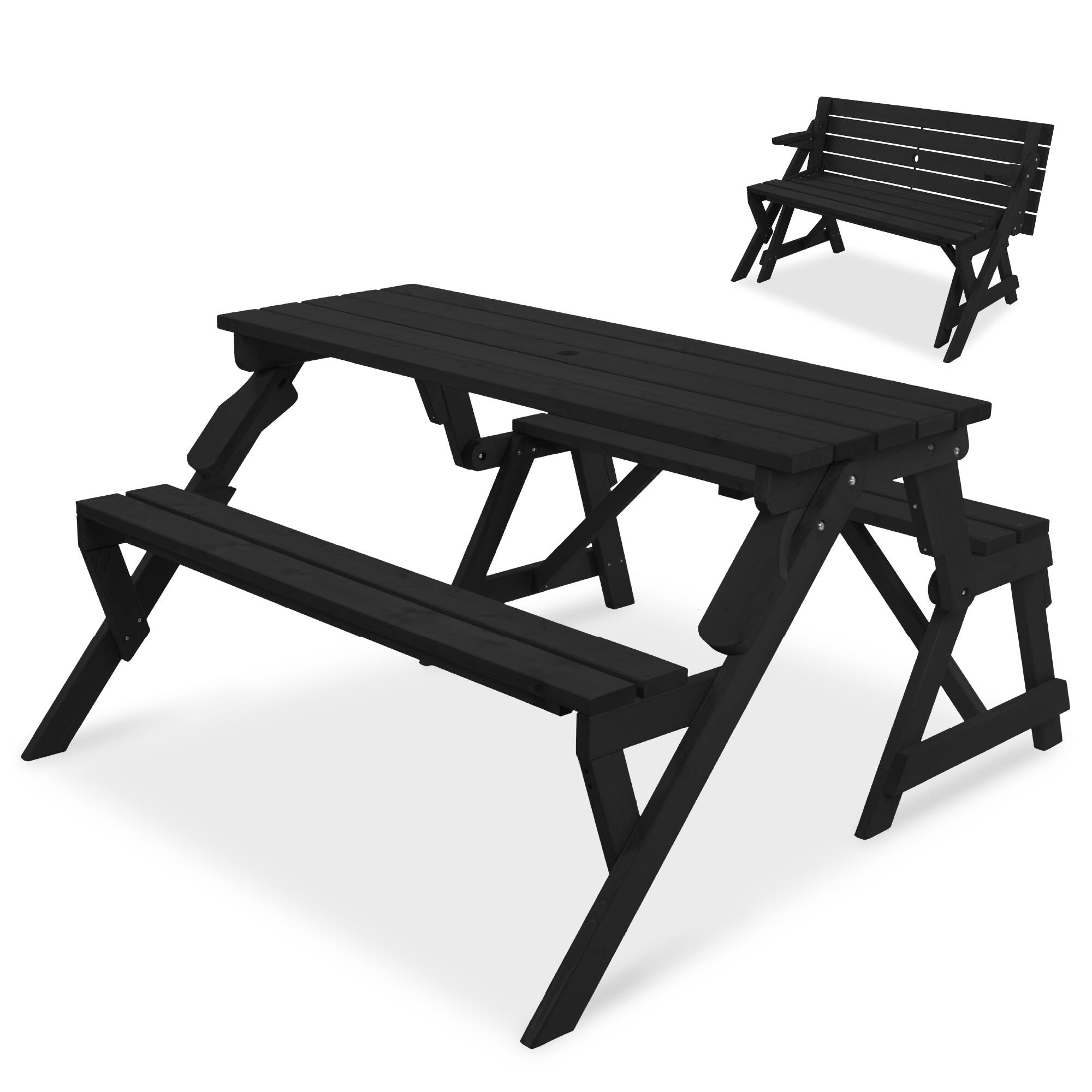 Front. Best Choice Products - Best Choice Products 2-in-1 Outdoor Interchangeable Wooden Picnic Table/Garden Bench for w/ Umbrella Hole - Black - Black.