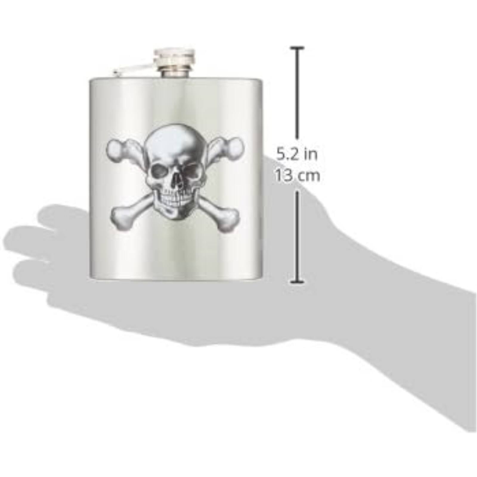 Left. Spoontiques - Spoontiques Skull and Crossbones Metal Hip Flask with Funnel 7 ounce - Silver.