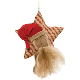 BreeBe - Primitive Santa Ticking Star Ornament - Red