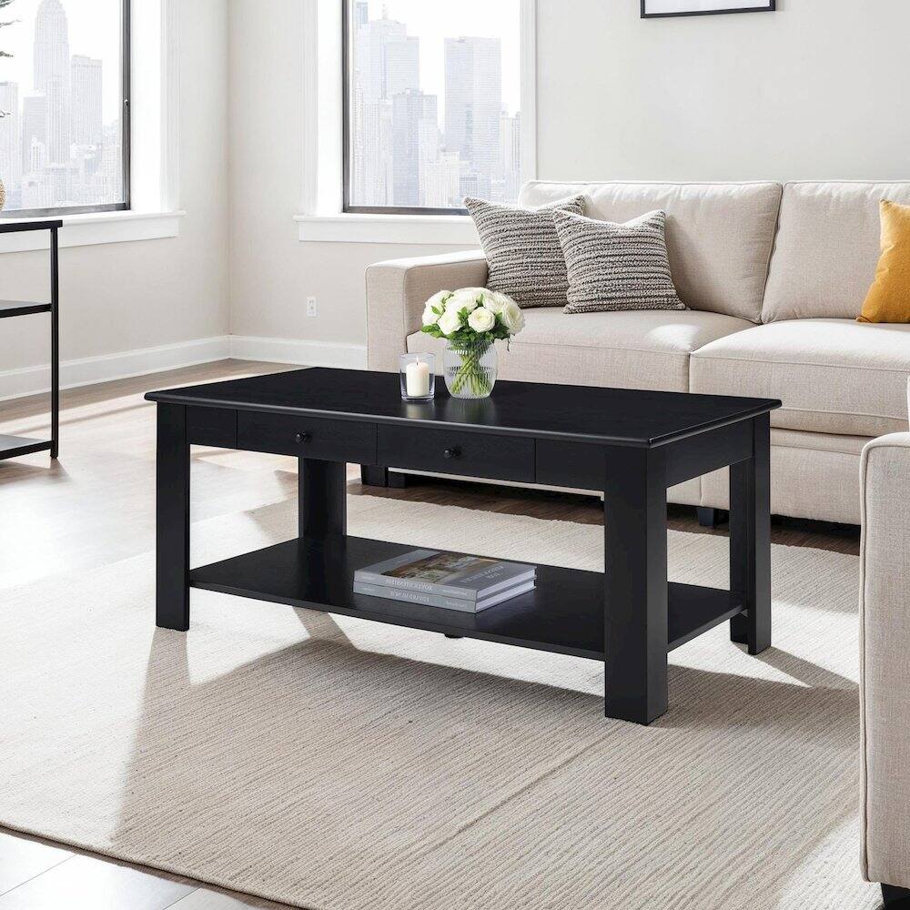 Left. Coaster Co. of America - Designs2Go 2 Drawer Baja Coffee Table with Shelf - Black.