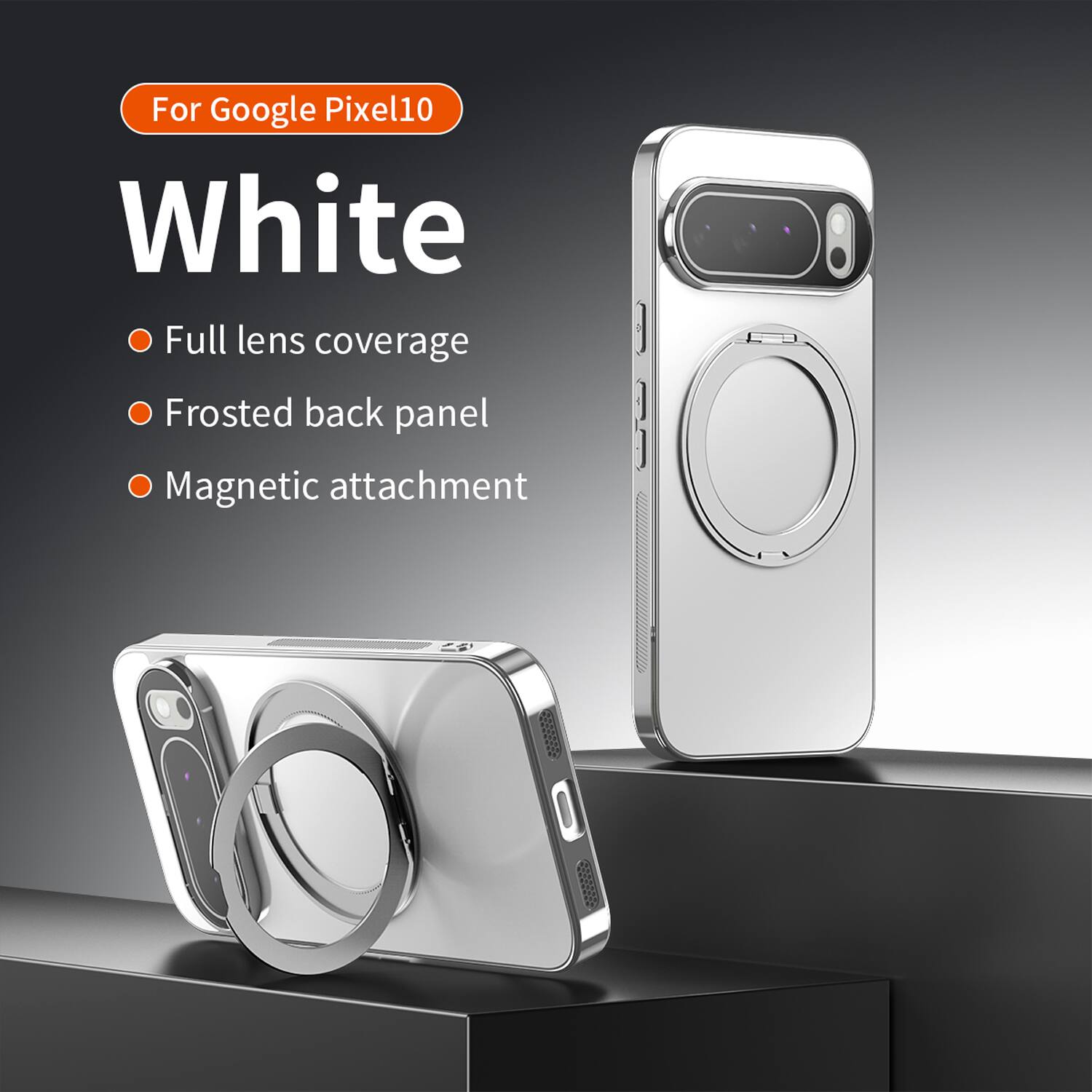 For Google Pixel 10

White

- Full lens coverage
- Frosted back panel
- Magnetic attachment
