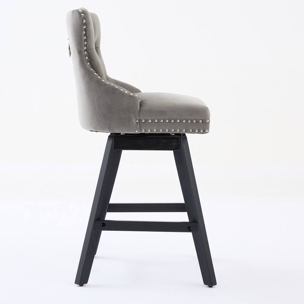 Alt View 1. Loheer - Loheer Swivel Bar Stools Velvet Tufted Bar Chairs Set of 2 Gray - Gray.