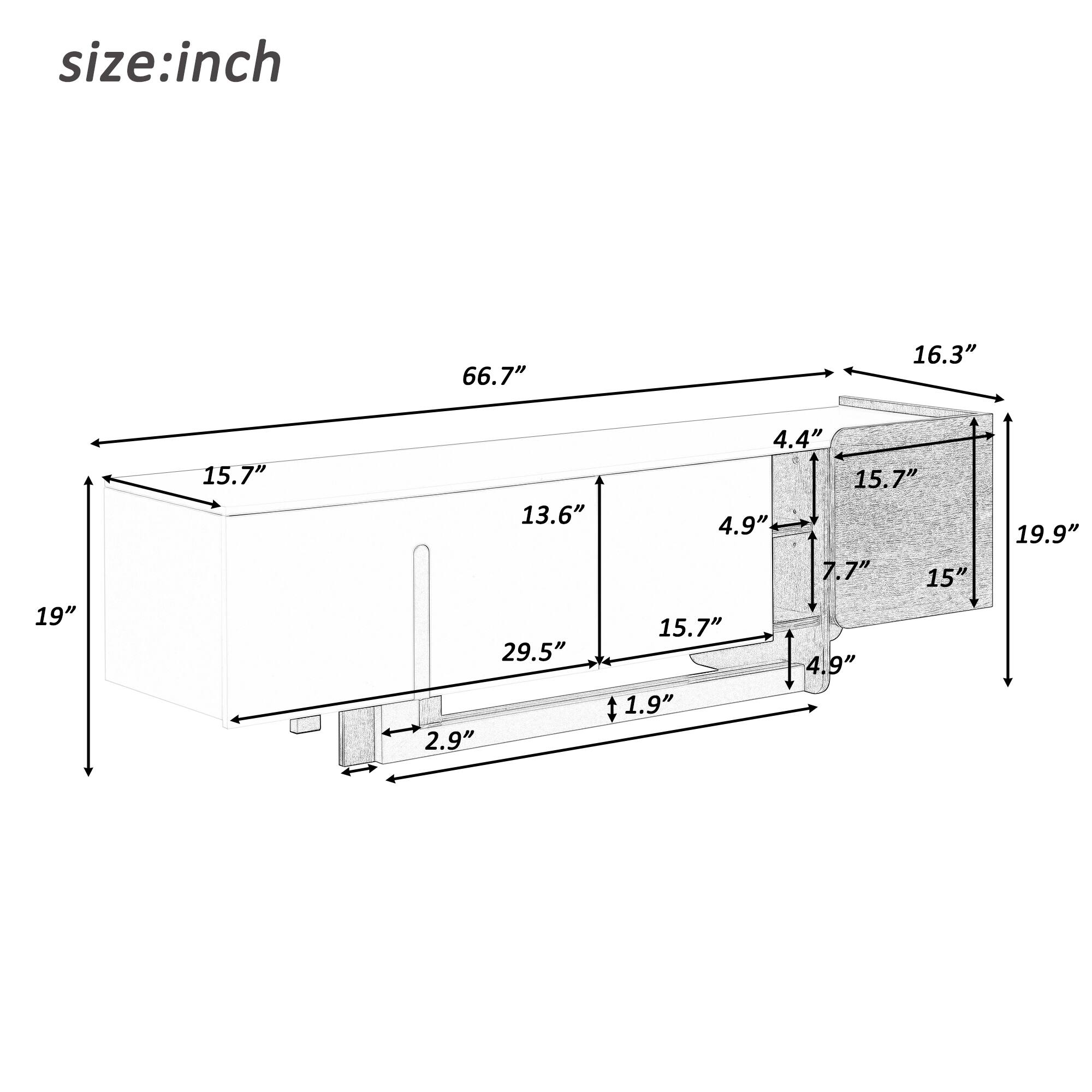 size: inch  
66.7" 16.3" 19" 15.7" 13.6" 29.5" 2.9" 4.4" 15.7" 4.9" 7.7" 15" 15.7" 4.9" 1.9" 19.9"