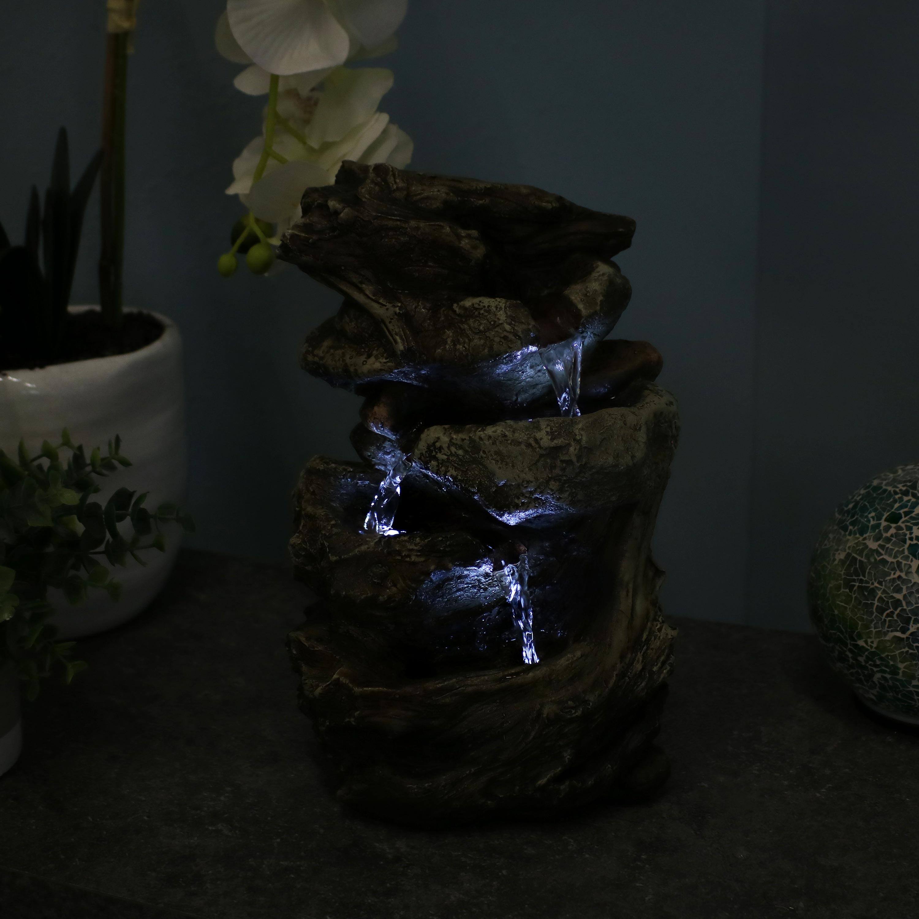 Alt View 9. Sunnydaze - Tiered Rock and Log Indoor Water Fountain with LEDs - 10.5 in - Brown.