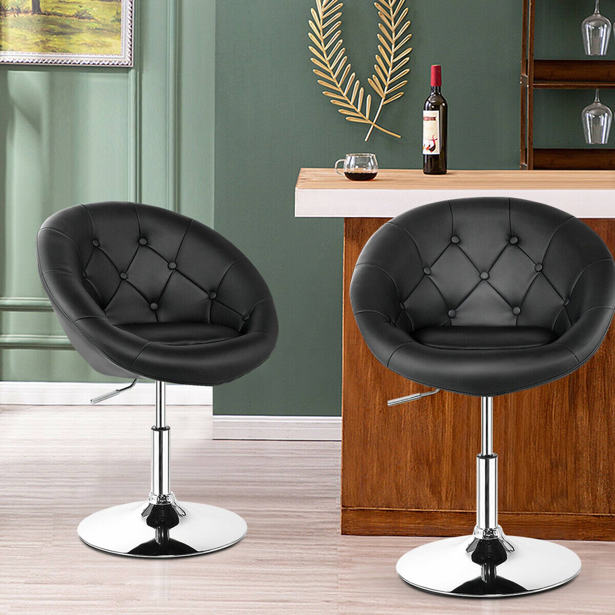 Alt View 3. Costway - Costway Set of 2 Swivel Bar Stools Height Adjustable Round Tufted Back Bar Chairs - Black.