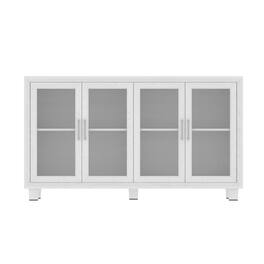 Famapy - Wood-Grain Glass-Door Cabinet: Storage & Display for Living Room, Study, Bedroom – Dustproof, Sturdy - White