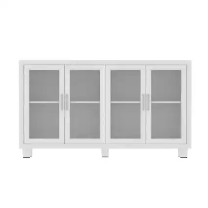 Front. Famapy - Famapy Wood-Grain Glass-Door Cabinet: Storage & Display for Living Room, Study, Bedroom – Dustproof, Sturdy - White.