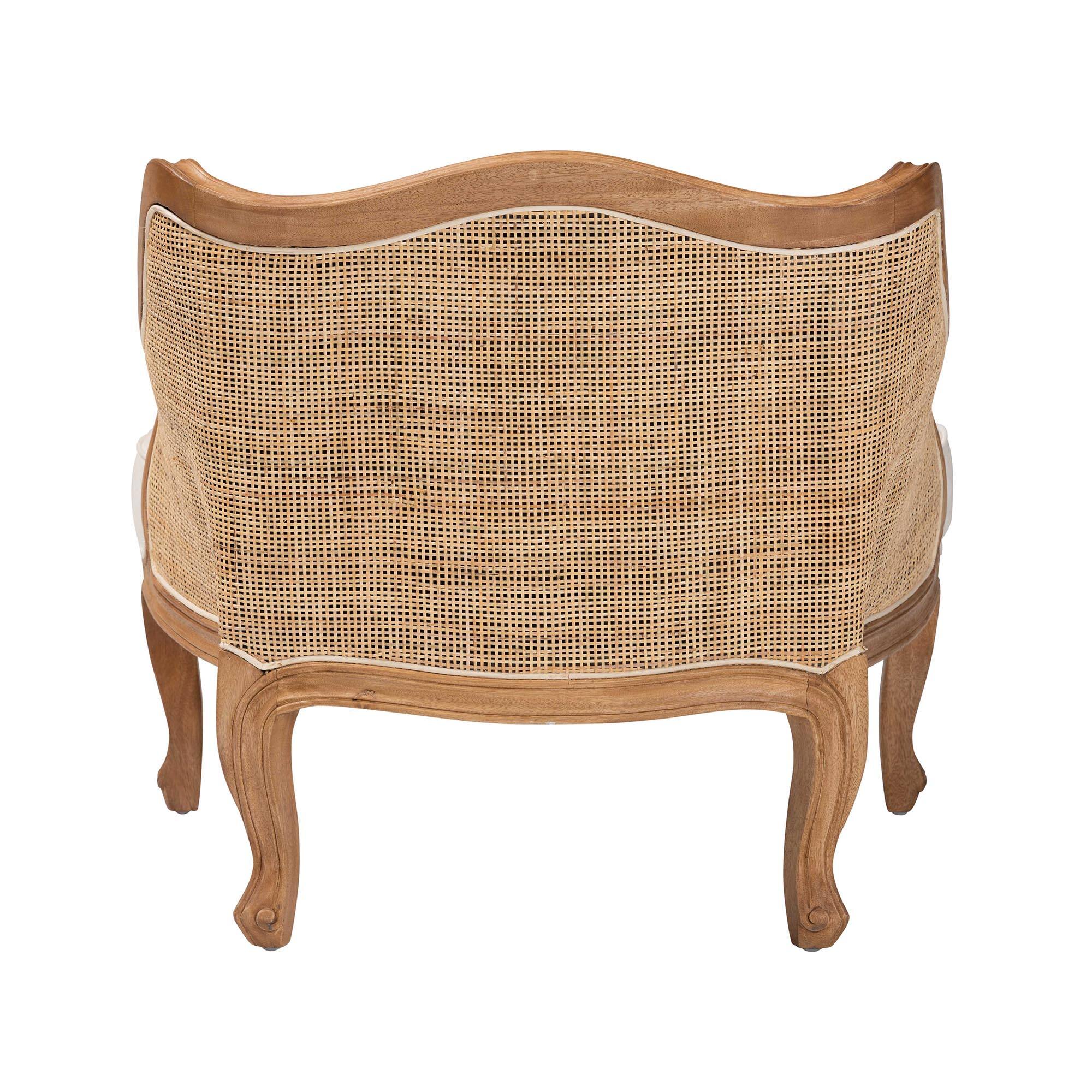 Back. bali & pari - Sylvestra Traditional French Fabric and Honey Oak Finished Wood Low Seat Accent Chair - Beige/Honey Oak.