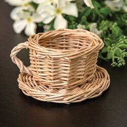 Angle. BreeBe - Natural Willow Coffee Cup & Saucer Basket - 4.5" x 2.5" - Natural.