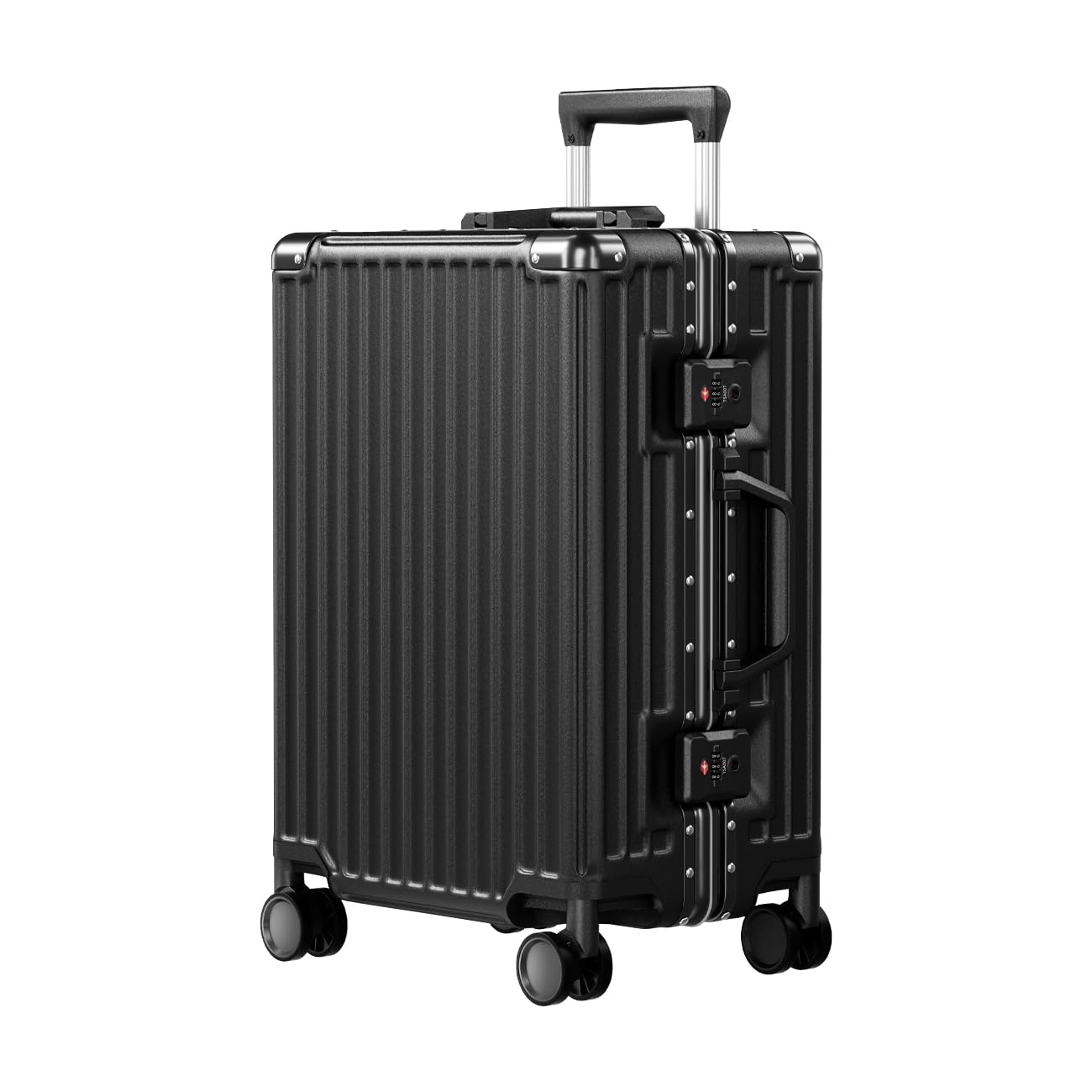 Front. Brick Attic - 20 Inch Luggage PC+ABS Aluminum Frame Zipperless Checked Luggage Hard Shell Suitcase with TSA Lock Double Spinner Wheels - Black.