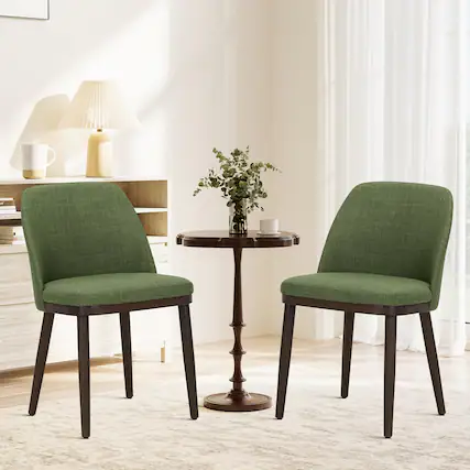 Front. JETRANSPORT - Upholstered Dining Chairs Set Of 2 Modern Kitchen With Fabric Side Chair Wood For Room Restaurant Beige 【Mo... - Green Set of 2 Upholstered Dining Chairs.